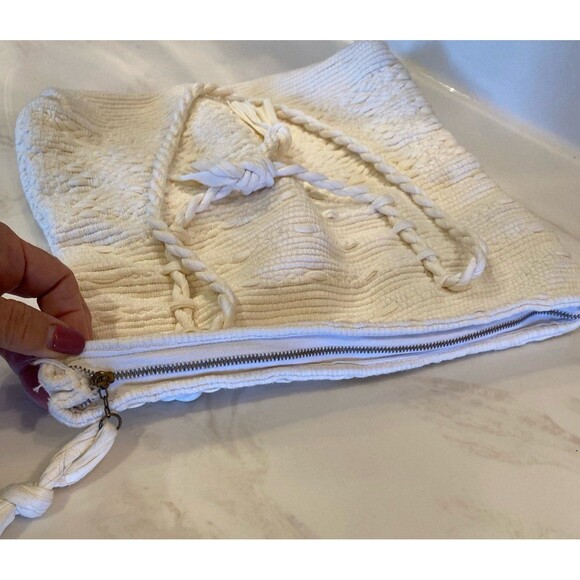Cream White Woman’s Bag Boho Look Woven Shoulder Purse Zipper Close ? New - Picture 6 of 8
